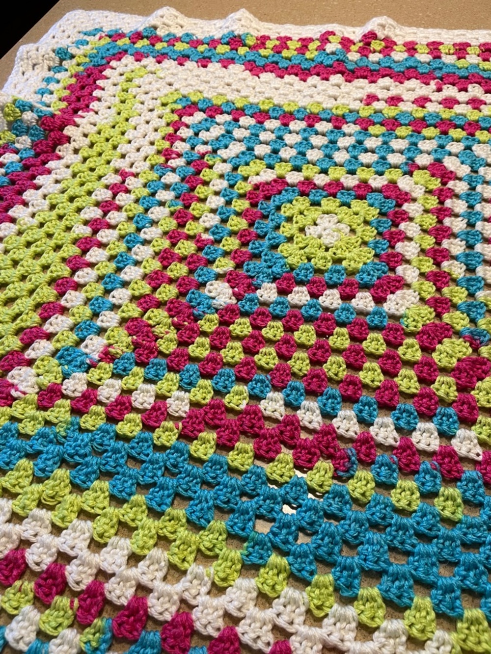Hand Crafted Crochet Throw - White, Teal, Lime & Raspberry - Picture 2 of 4